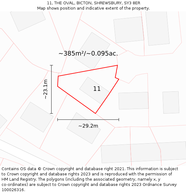 11, THE OVAL, BICTON, SHREWSBURY, SY3 8ER: Plot and title map