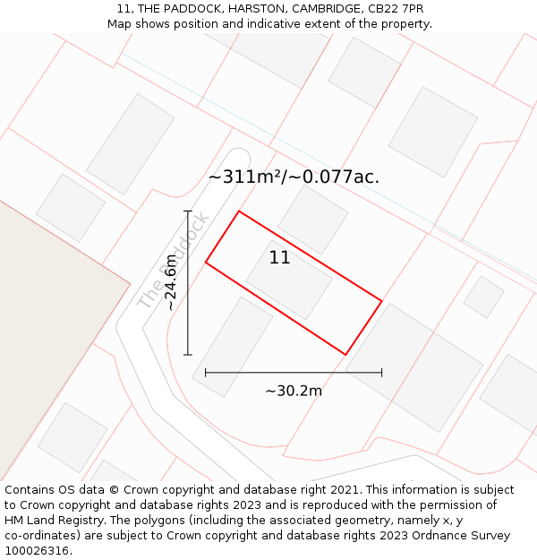 11, THE PADDOCK, HARSTON, CAMBRIDGE, CB22 7PR: Plot and title map