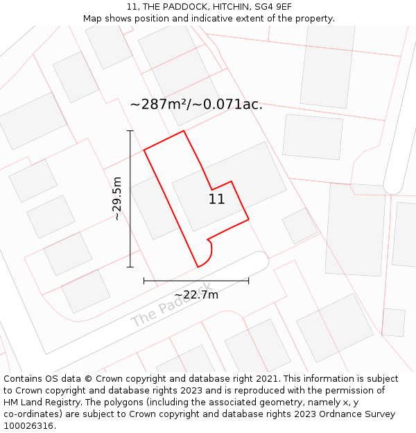 11, THE PADDOCK, HITCHIN, SG4 9EF: Plot and title map