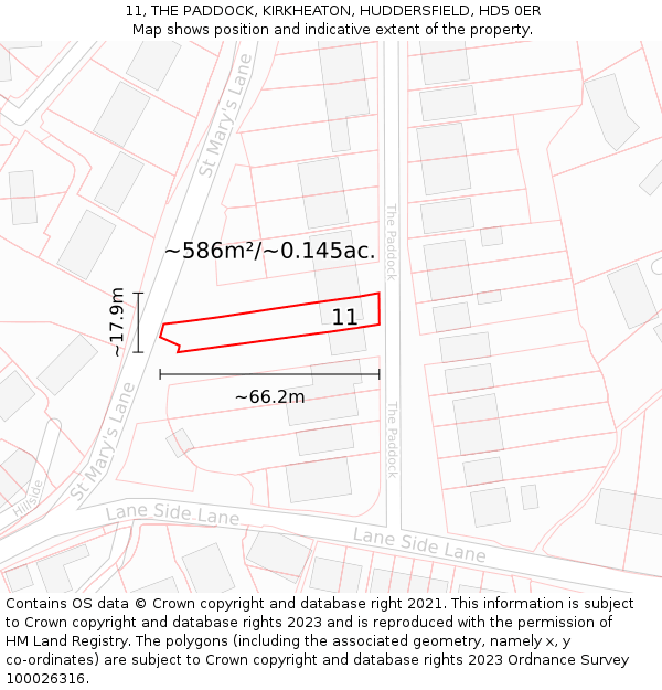 11, THE PADDOCK, KIRKHEATON, HUDDERSFIELD, HD5 0ER: Plot and title map