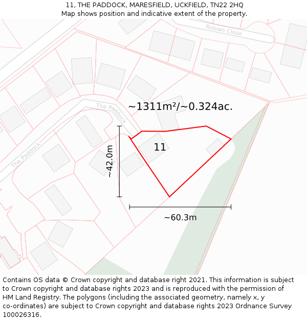 11, THE PADDOCK, MARESFIELD, UCKFIELD, TN22 2HQ: Plot and title map