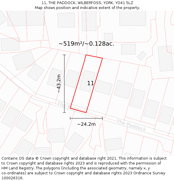 11, THE PADDOCK, WILBERFOSS, YORK, YO41 5LZ: Plot and title map