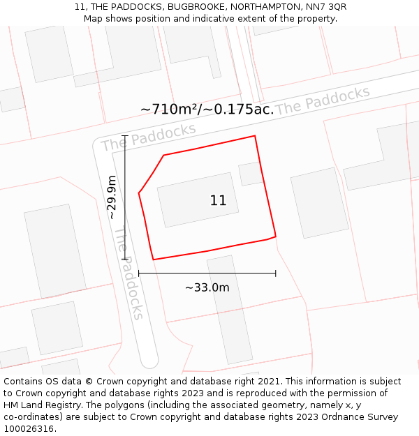 11, THE PADDOCKS, BUGBROOKE, NORTHAMPTON, NN7 3QR: Plot and title map