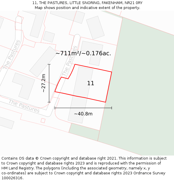 11, THE PASTURES, LITTLE SNORING, FAKENHAM, NR21 0RY: Plot and title map