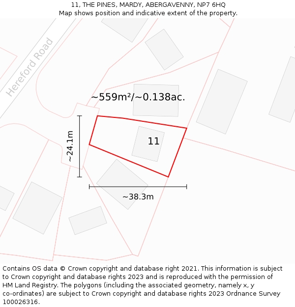 11, THE PINES, MARDY, ABERGAVENNY, NP7 6HQ: Plot and title map