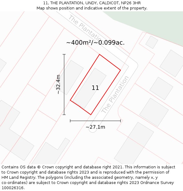 11, THE PLANTATION, UNDY, CALDICOT, NP26 3HR: Plot and title map