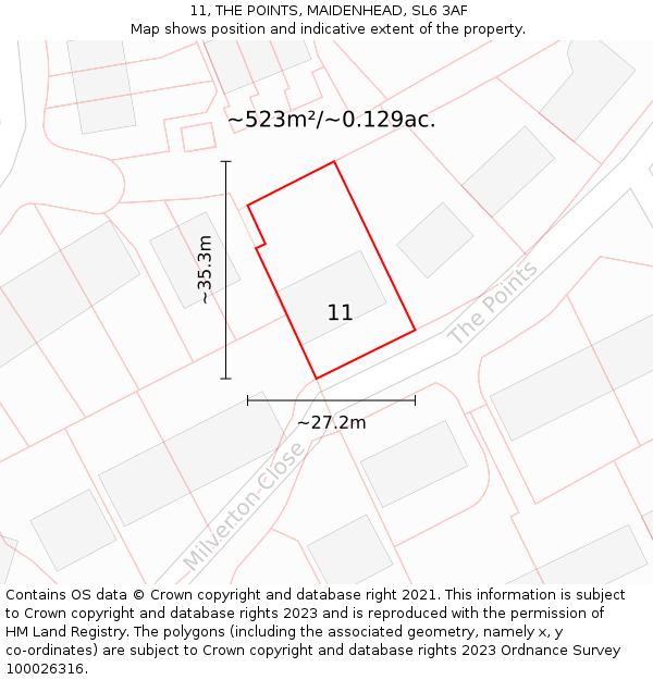 11, THE POINTS, MAIDENHEAD, SL6 3AF: Plot and title map