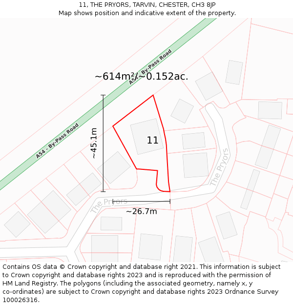 11, THE PRYORS, TARVIN, CHESTER, CH3 8JP: Plot and title map
