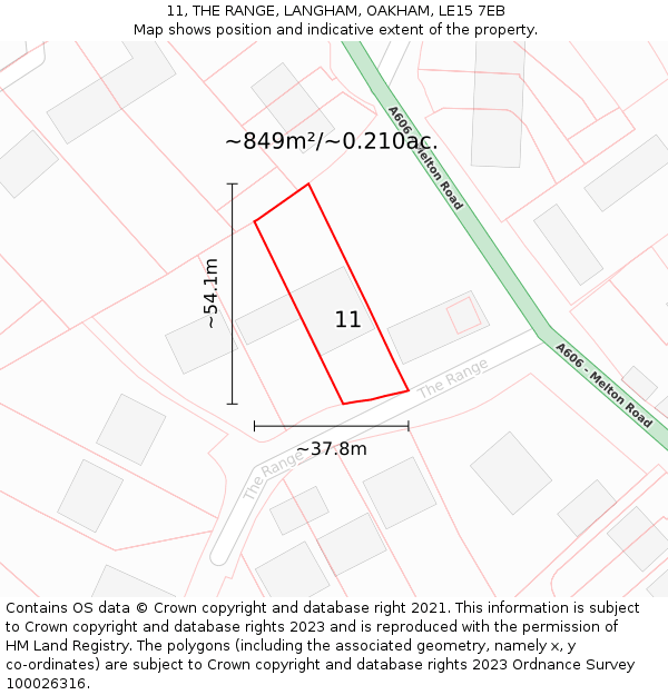 11, THE RANGE, LANGHAM, OAKHAM, LE15 7EB: Plot and title map