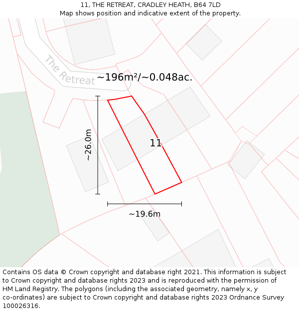 11, THE RETREAT, CRADLEY HEATH, B64 7LD: Plot and title map