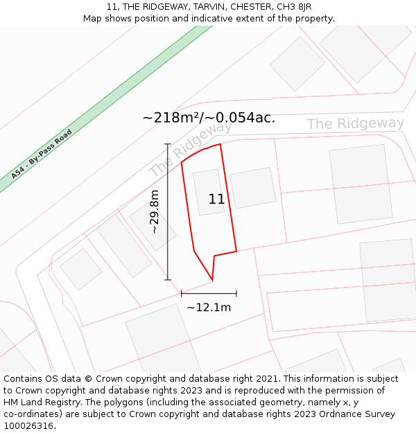 11, THE RIDGEWAY, TARVIN, CHESTER, CH3 8JR: Plot and title map