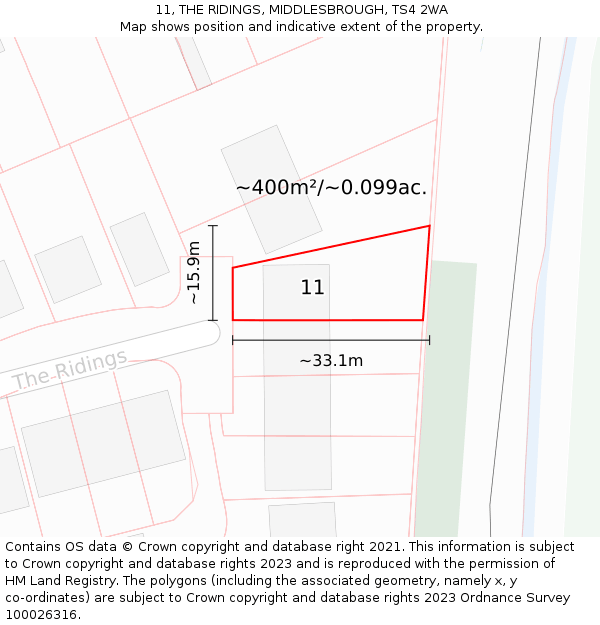 11, THE RIDINGS, MIDDLESBROUGH, TS4 2WA: Plot and title map