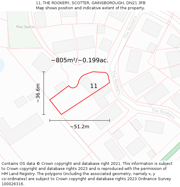11, THE ROOKERY, SCOTTER, GAINSBOROUGH, DN21 3FB: Plot and title map