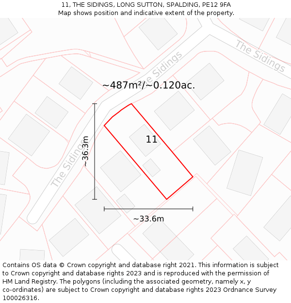 11, THE SIDINGS, LONG SUTTON, SPALDING, PE12 9FA: Plot and title map