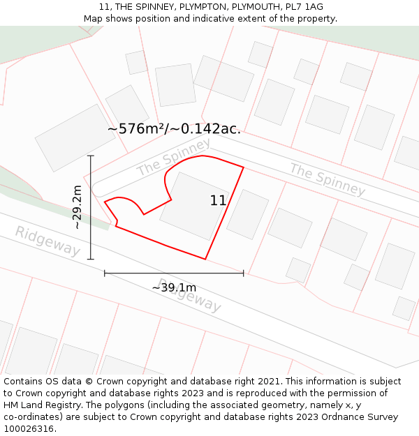 11, THE SPINNEY, PLYMPTON, PLYMOUTH, PL7 1AG: Plot and title map