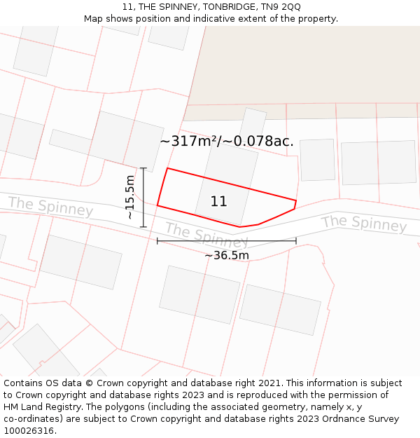 11, THE SPINNEY, TONBRIDGE, TN9 2QQ: Plot and title map