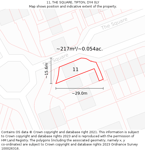 11, THE SQUARE, TIPTON, DY4 0LY: Plot and title map