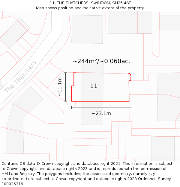 11, THE THATCHERS, SWINDON, SN25 4AT: Plot and title map