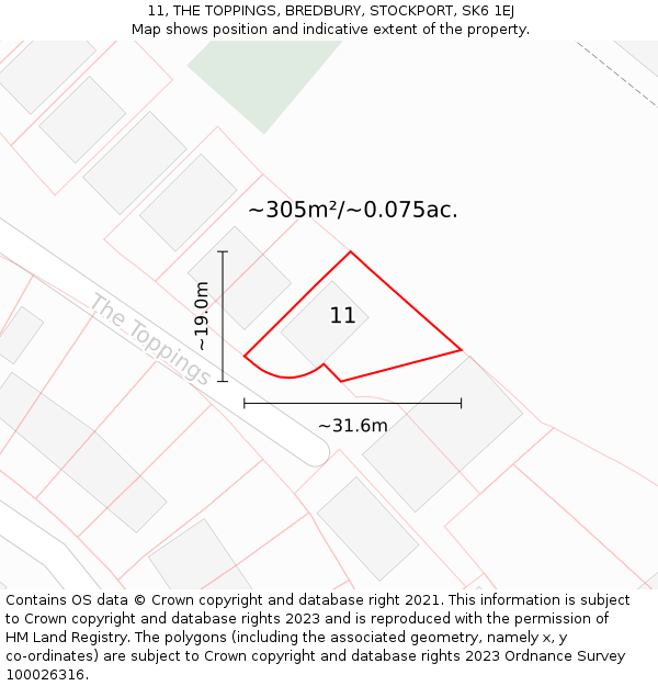 11, THE TOPPINGS, BREDBURY, STOCKPORT, SK6 1EJ: Plot and title map