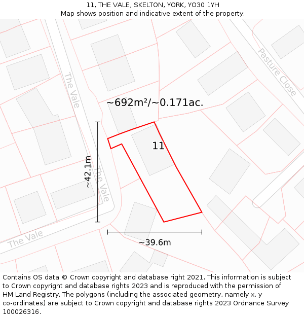 11, THE VALE, SKELTON, YORK, YO30 1YH: Plot and title map