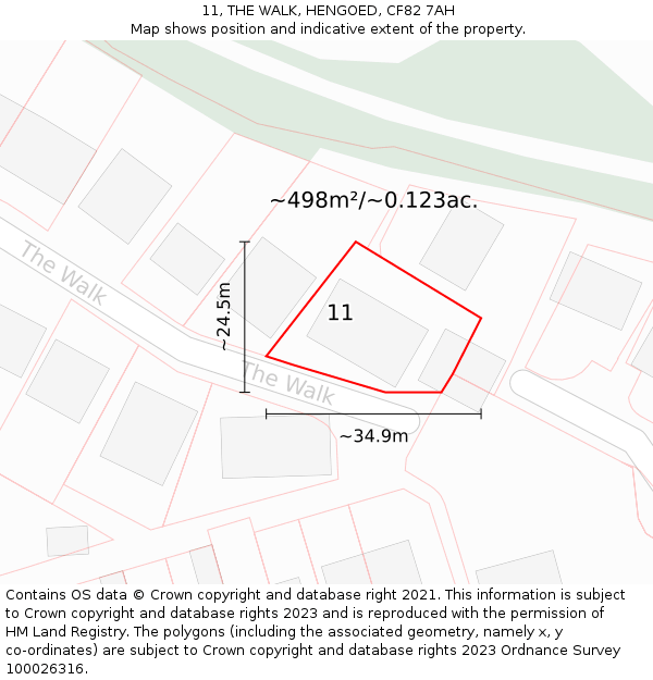 11, THE WALK, HENGOED, CF82 7AH: Plot and title map