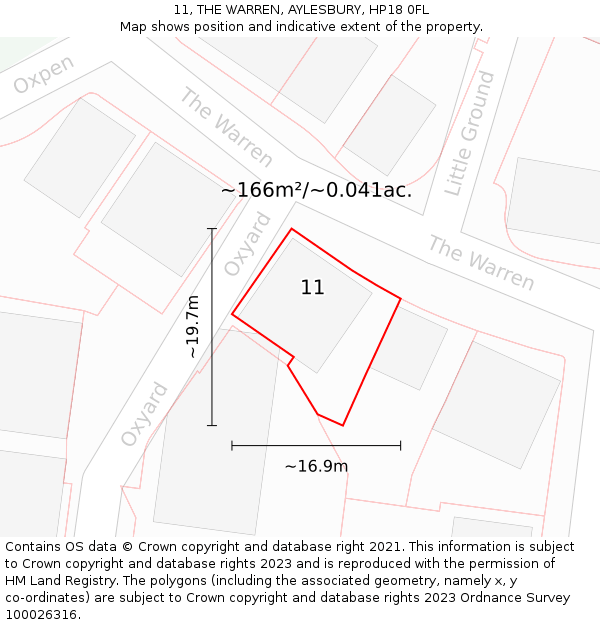 11, THE WARREN, AYLESBURY, HP18 0FL: Plot and title map