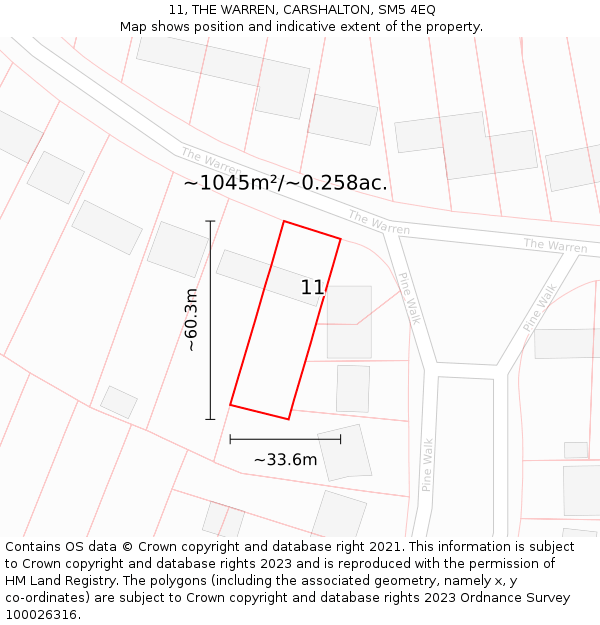 11, THE WARREN, CARSHALTON, SM5 4EQ: Plot and title map