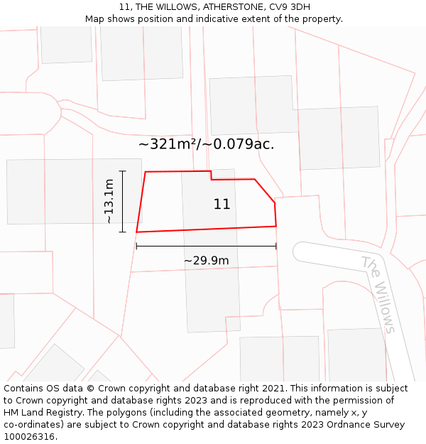 11, THE WILLOWS, ATHERSTONE, CV9 3DH: Plot and title map