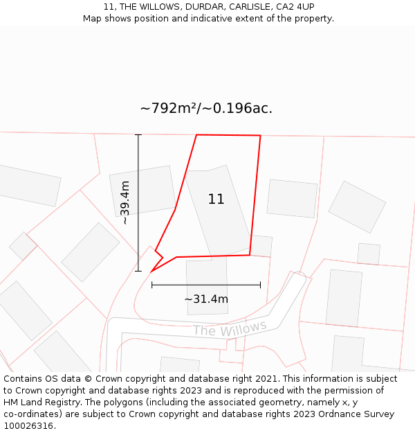 11, THE WILLOWS, DURDAR, CARLISLE, CA2 4UP: Plot and title map