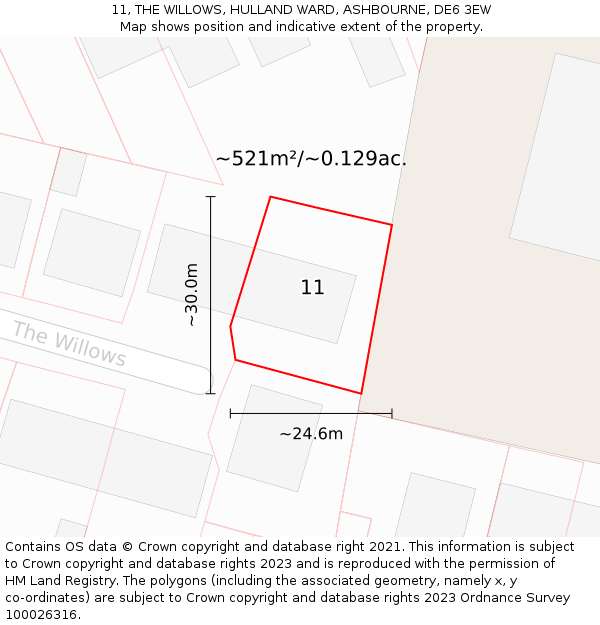11, THE WILLOWS, HULLAND WARD, ASHBOURNE, DE6 3EW: Plot and title map