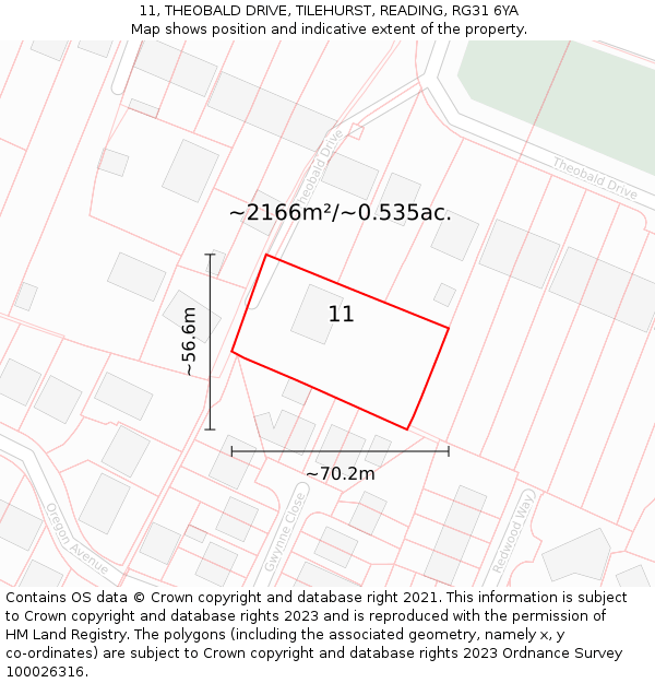 11, THEOBALD DRIVE, TILEHURST, READING, RG31 6YA: Plot and title map