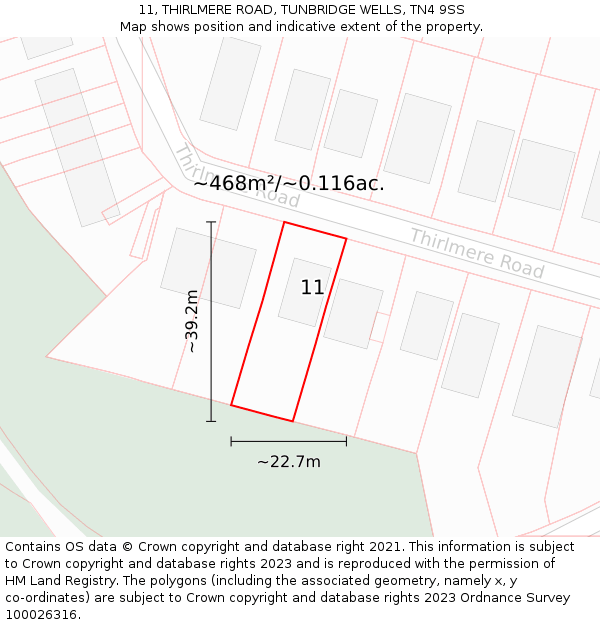 11, THIRLMERE ROAD, TUNBRIDGE WELLS, TN4 9SS: Plot and title map