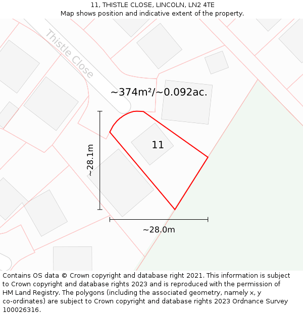 11, THISTLE CLOSE, LINCOLN, LN2 4TE: Plot and title map