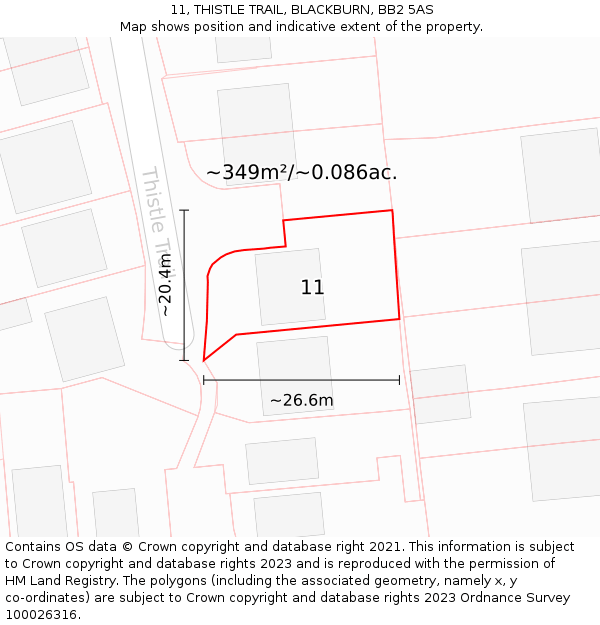 11, THISTLE TRAIL, BLACKBURN, BB2 5AS: Plot and title map