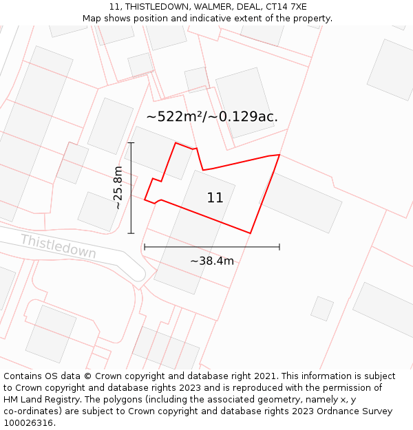 11, THISTLEDOWN, WALMER, DEAL, CT14 7XE: Plot and title map