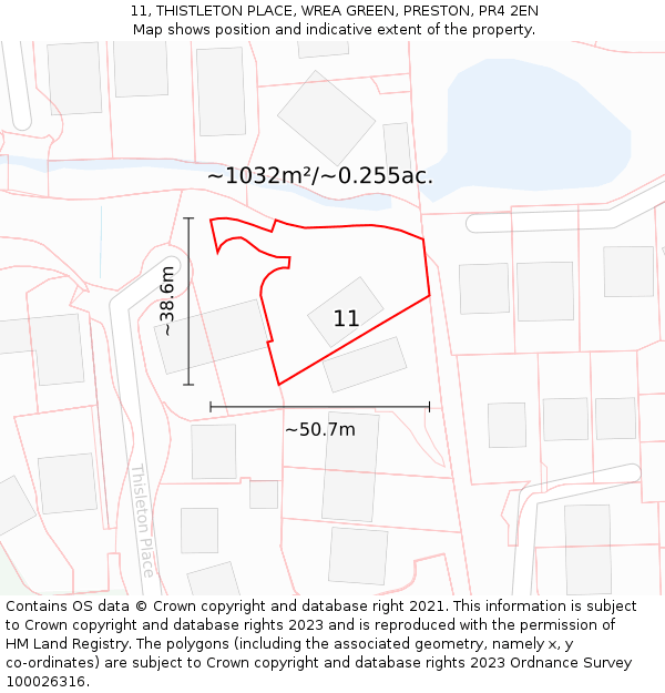 11, THISTLETON PLACE, WREA GREEN, PRESTON, PR4 2EN: Plot and title map