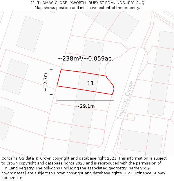 11, THOMAS CLOSE, IXWORTH, BURY ST EDMUNDS, IP31 2UQ: Plot and title map