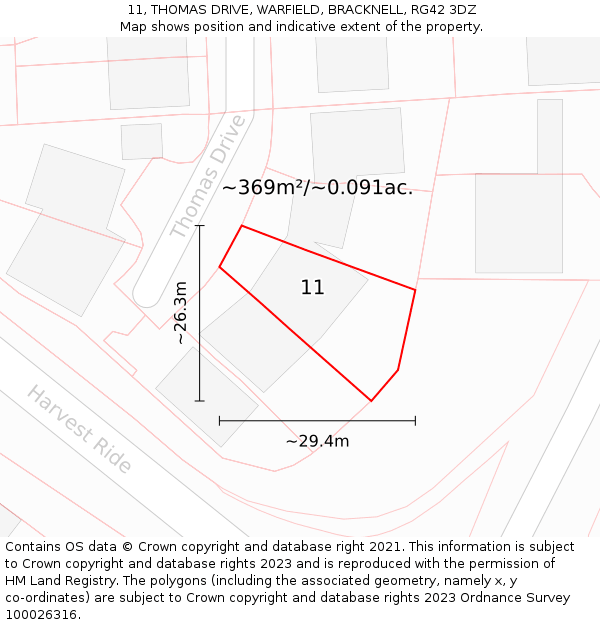 11, THOMAS DRIVE, WARFIELD, BRACKNELL, RG42 3DZ: Plot and title map
