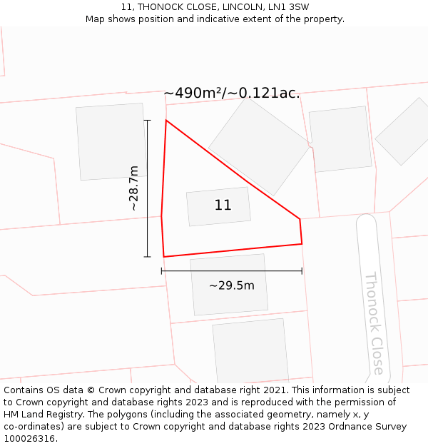 11, THONOCK CLOSE, LINCOLN, LN1 3SW: Plot and title map