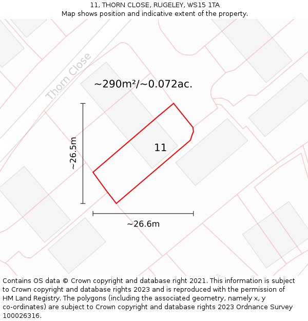 11, THORN CLOSE, RUGELEY, WS15 1TA: Plot and title map