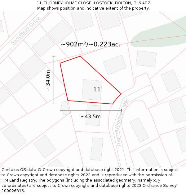 11, THORNEYHOLME CLOSE, LOSTOCK, BOLTON, BL6 4BZ: Plot and title map