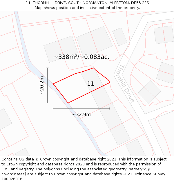 11, THORNHILL DRIVE, SOUTH NORMANTON, ALFRETON, DE55 2FS: Plot and title map