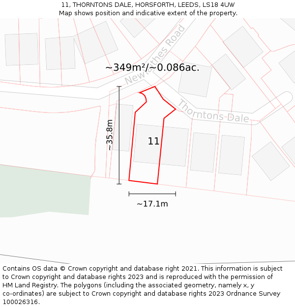 11, THORNTONS DALE, HORSFORTH, LEEDS, LS18 4UW: Plot and title map