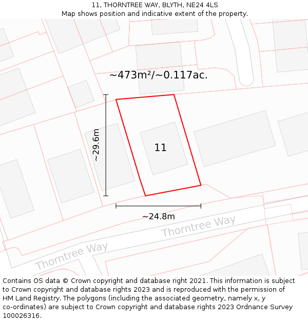 11, THORNTREE WAY, BLYTH, NE24 4LS: Plot and title map