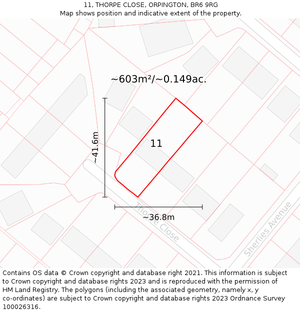 11, THORPE CLOSE, ORPINGTON, BR6 9RG: Plot and title map