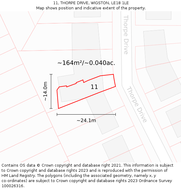 11, THORPE DRIVE, WIGSTON, LE18 1LE: Plot and title map
