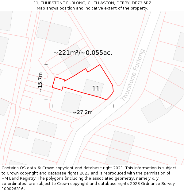 11, THURSTONE FURLONG, CHELLASTON, DERBY, DE73 5PZ: Plot and title map