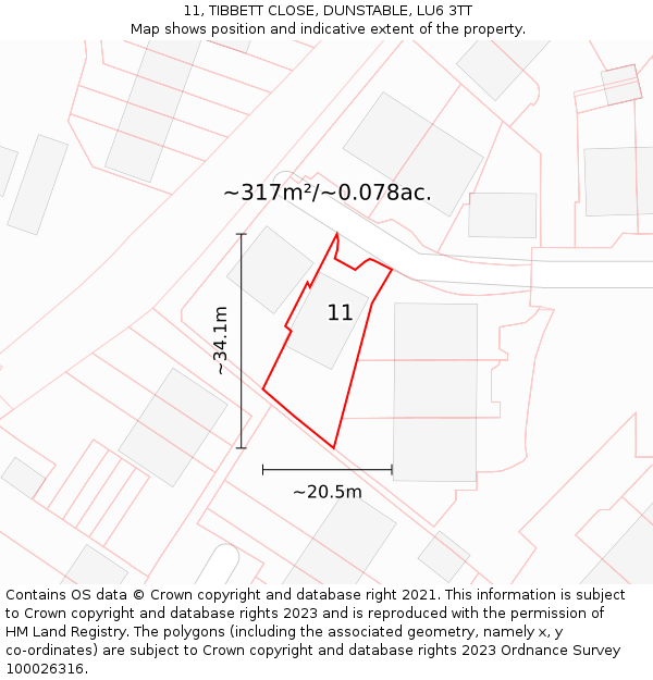 11, TIBBETT CLOSE, DUNSTABLE, LU6 3TT: Plot and title map