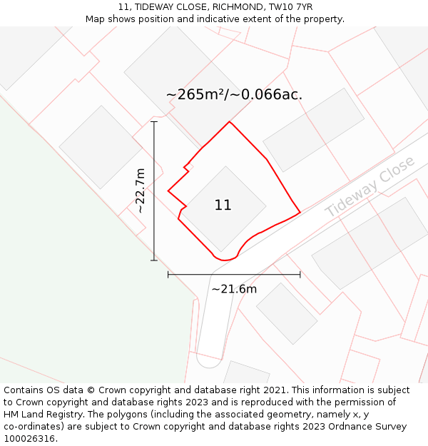 11, TIDEWAY CLOSE, RICHMOND, TW10 7YR: Plot and title map