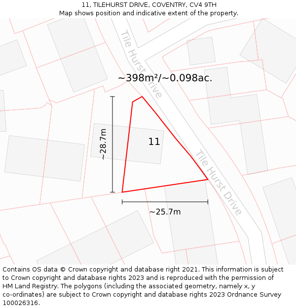 11, TILEHURST DRIVE, COVENTRY, CV4 9TH: Plot and title map